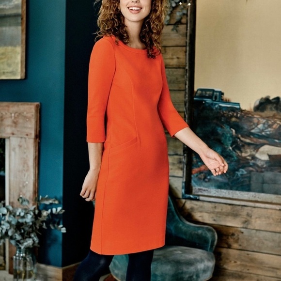 Boden Coral Orange Jasmine Ottoman Ribbed Pocket Mod Shift Dress - Picture 6 of 9